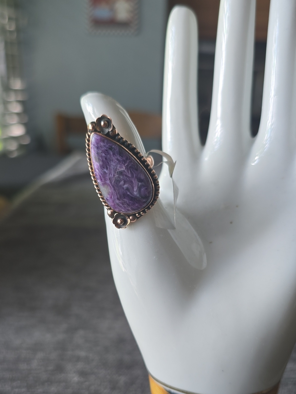 Copper~Charolite Teardrop Stone Ring~Adj.~NWT